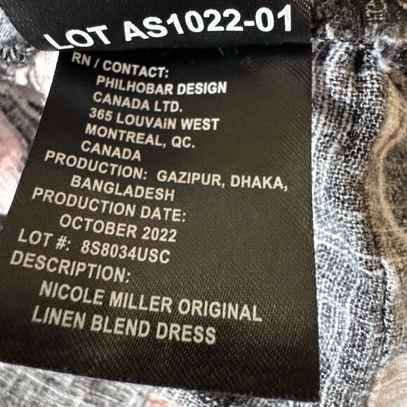 Nicole Miller Dress Womens Small Linen Black Floral A Line Tiered Trim V Neck - Picture 6 of 8